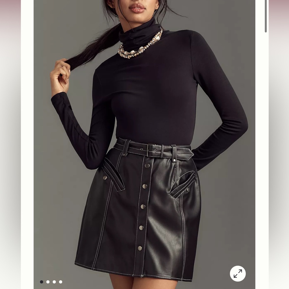 Maeve Faux-Leather Button-Front Belted Mini Skirt